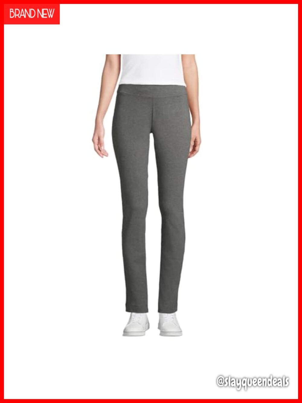 Slim Leg Knit Pull On Pants Cotton Jersey Mid Rise